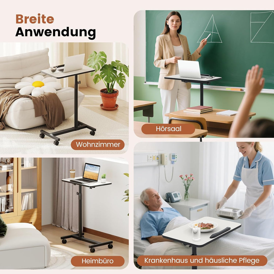 GYMAX höhenverstellbarer Betttisch auf Rollen, Pflegetisch mit 360° neigbare & drehbare Tischplatte,