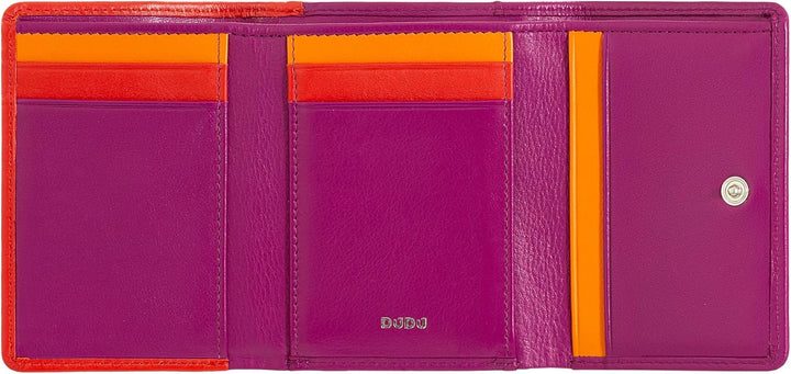 DUDU Kleine Damen-Brieftasche aus Leder mit RFID-Schutz, Münzfach und Klickverschluss, kompakt, 6 Ka