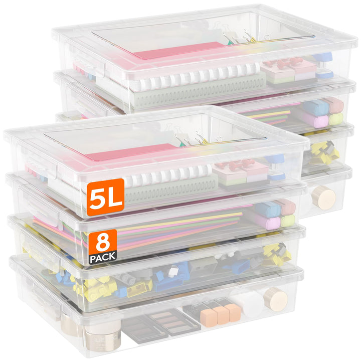 Lifewit 8-Pack 5L Aufbewahrungsbox mit Deckel, Plastikbox mit Clip-Verschlüssen, Dokumentenbox A4, T