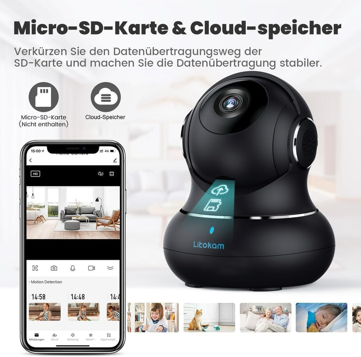 litokam 5MP Überwachungskamera, Babyphone mit Kamera Unterstützt 5G/2.4GHz, 360 Grad WLAN Kamera Übe