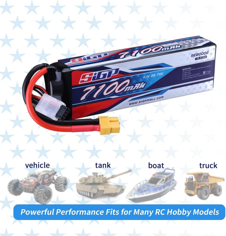 SIGP 3S 11,1V Lipo Akku 7100mAh 70C Soft Pack mit XT60 Anschluss für RC Auto Fahrzeuge LKW Tank Boot
