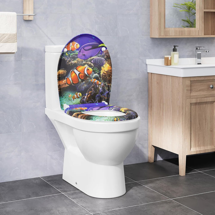 Toilettendeckel, WC Sitz mit Absenkautomatik, Klodeckel mit Schnellverschluss, 360° verstellbaren Sc