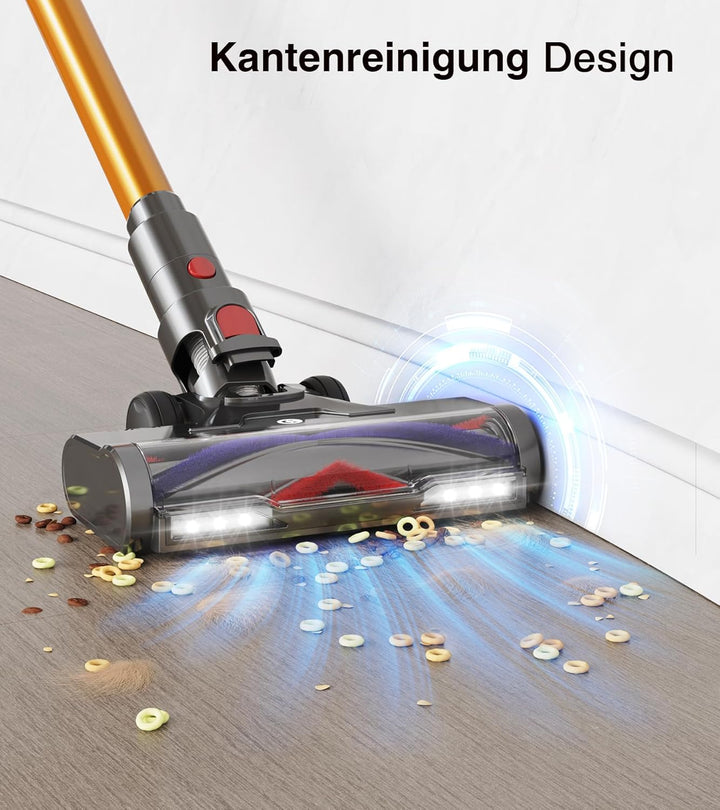 CHEBIO Akku Staubsauger 50000Pa/600W/75Min, 1.8L Staubsauger Kabellos mit Freistehender, LED Display