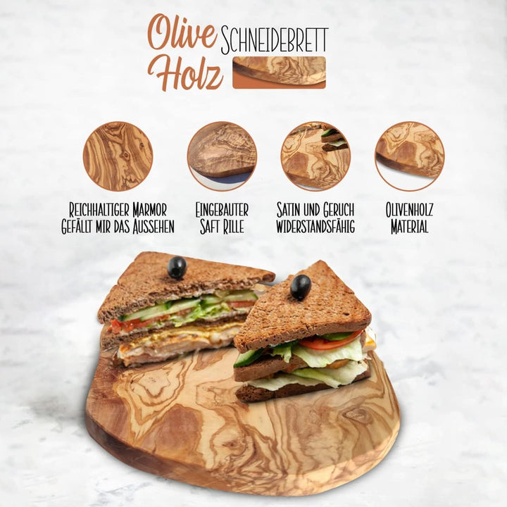 Brett aus Olivenholz, Olivenholzbrett Schneidebrett, Holzbrett, Frühstücksbrett, Steakbrett, Natursc
