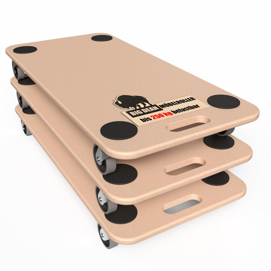 BigDean 3x Möbelroller Transportroller 250kg Rollbrett MDF Möbel Hund Roller 3 Stück, 3 Stück