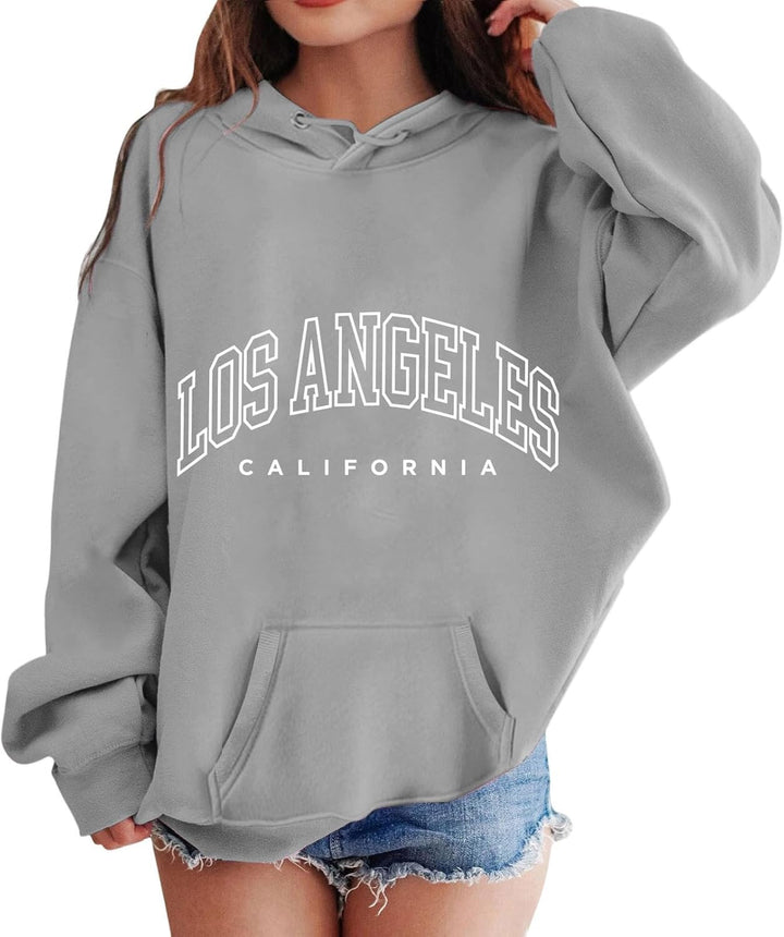LOS Angeles Kapuzenpullover Kinder Mädchen Teenager Oversize Hoodie Sweatshirt mit Taschen Locker Pu