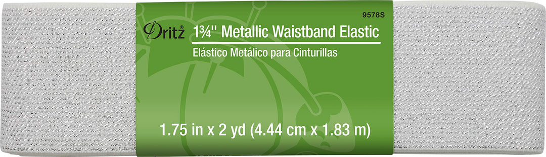 Dritz Dritz Metallic Waistb and Elastic, 1-3/4 X 2 yd, White with Silver