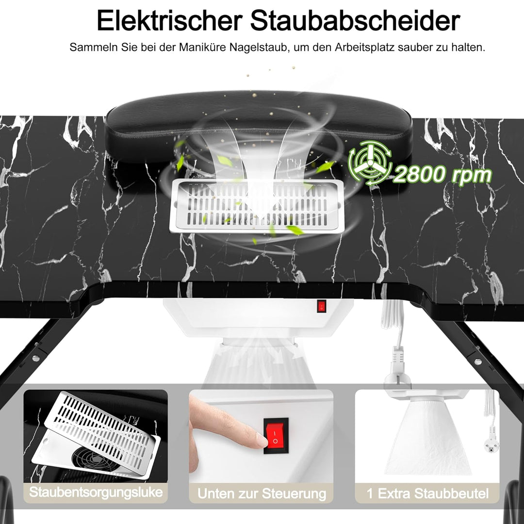 LARS360 Maniküretisch mit Absaugung, Faltbar Nageltisch Maniküre Tisch Tragbaresmanikürtisch Mobiles