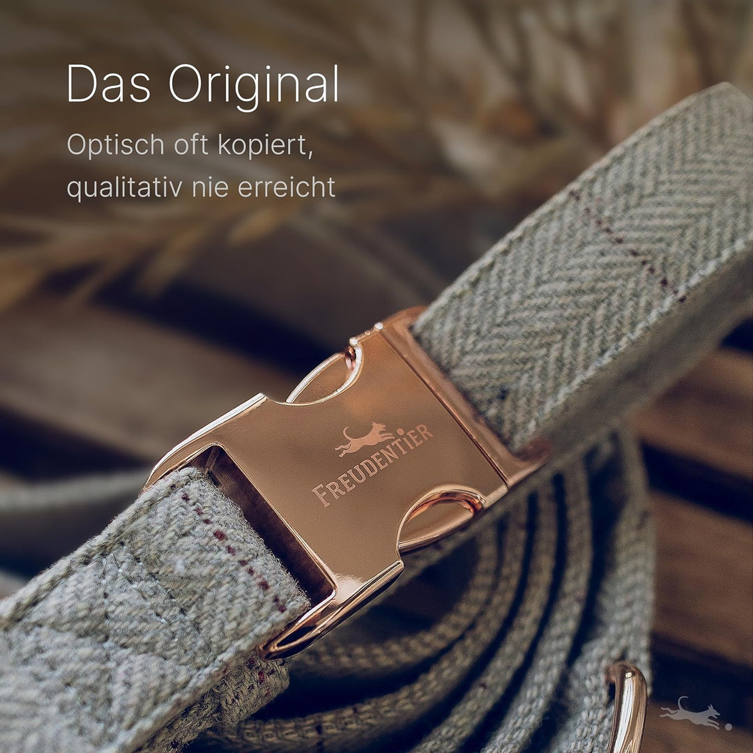 FREUDENTIER® Hundehalsband und Hundeleine im eleganten Set - 2m Leine, 3-Fach verstellbar - Robust &