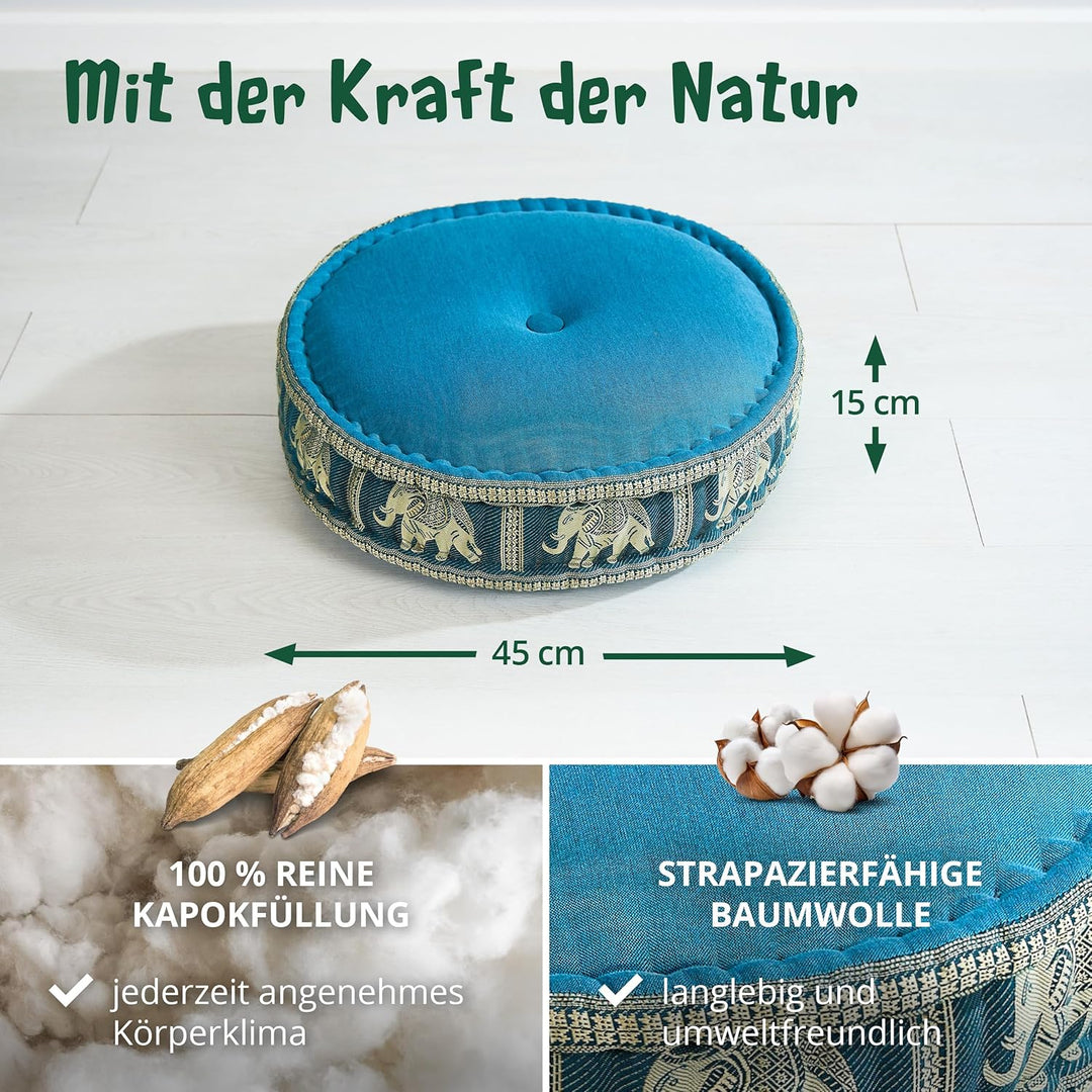 livasia Meditationskissen mit Thaiseide, Yogakissen mit Kapok, Pouf, Bodenkissen für Yoga und Zen Me