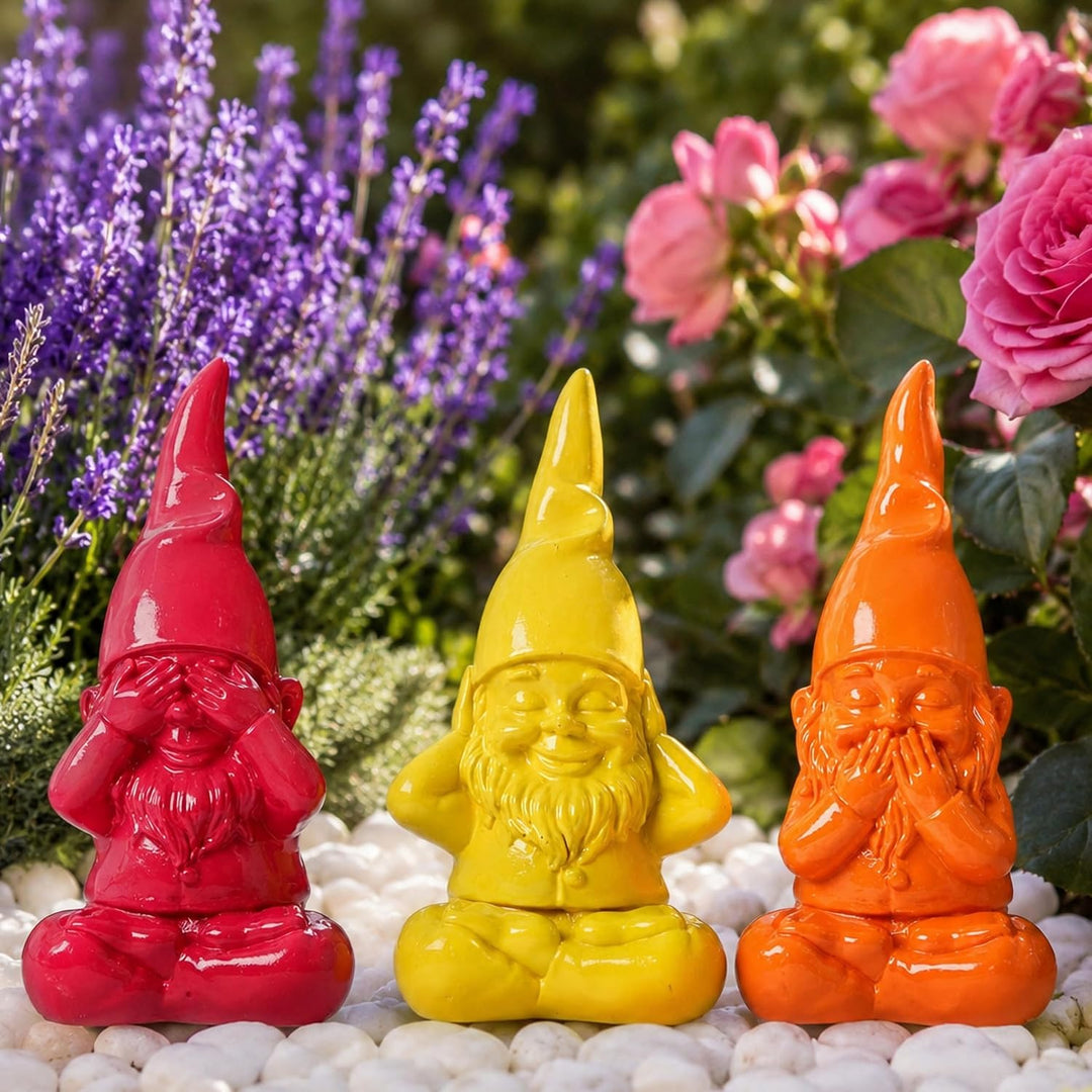 Pommerntraum® | 3er Set Gartenzwerge Zwergfiguren Nichts Sehen Hören Sagen | Zwerge Dekozwerge Garte
