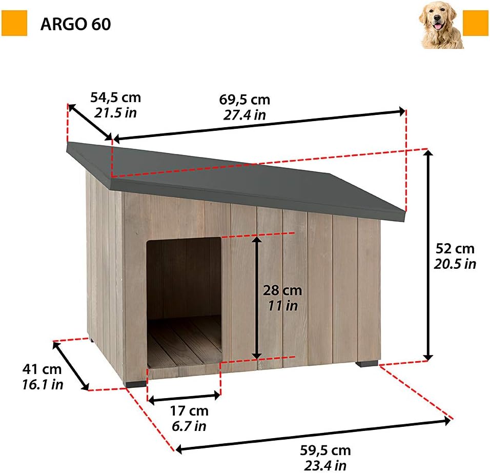 Ferplast 87027200 Outdoor-Zwinger, Hundehütte ARGO 60 aus FSC-Holz mit ungiftiger Farbe, beständig g