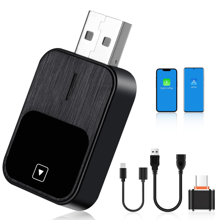 Flintronic CarPlay Adapter Kabellos CarPlay Dongle mit USB und USB-C Verlängerungskabel, kompatibel