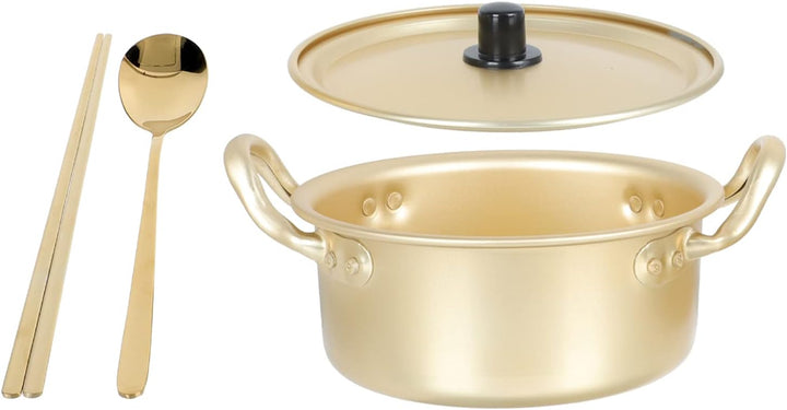 YARNOW Double Ears Nudeltopf 1 Set Koreanische Ramen Topf Aluminium Kochtopf mit Deckel Löffel Stäbc