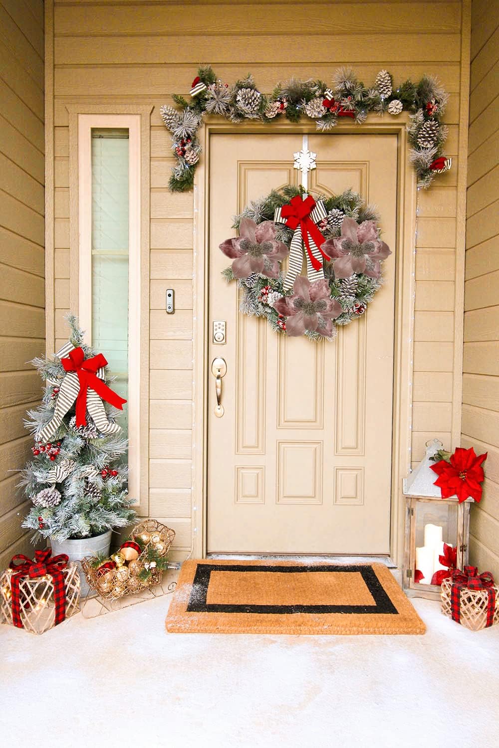 Briful 3 Stücke Weihnachtsstern Christbaumschmuck Magnolie Kunstblumen mit Glitzern Poinsettia Kunst
