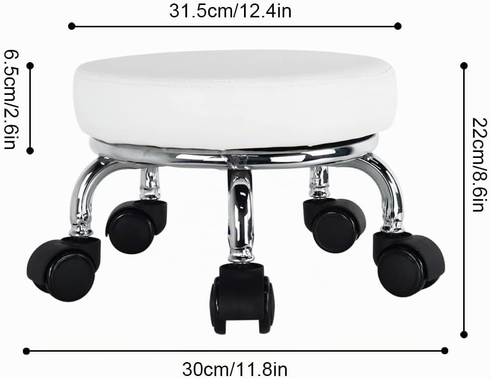 WKWKER Rollsitz PU Leder Low Round Rollhocker Kleiner Hocker mit Universal Drehrollen Rollen für Hom