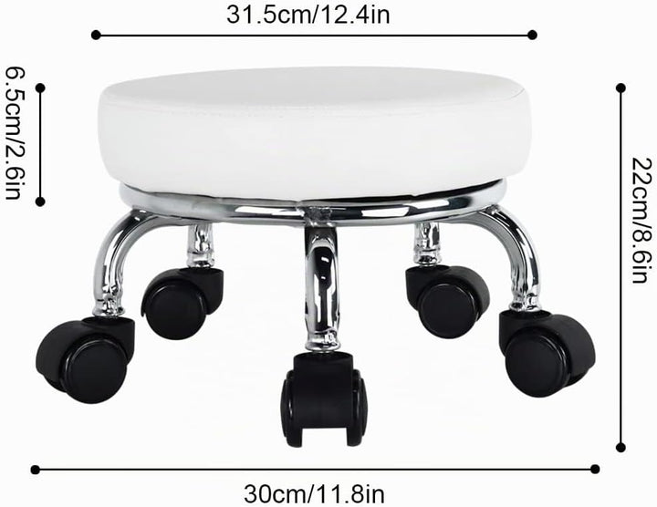 WKWKER Rollsitz PU Leder Low Round Rollhocker Kleiner Hocker mit Universal Drehrollen Rollen für Hom
