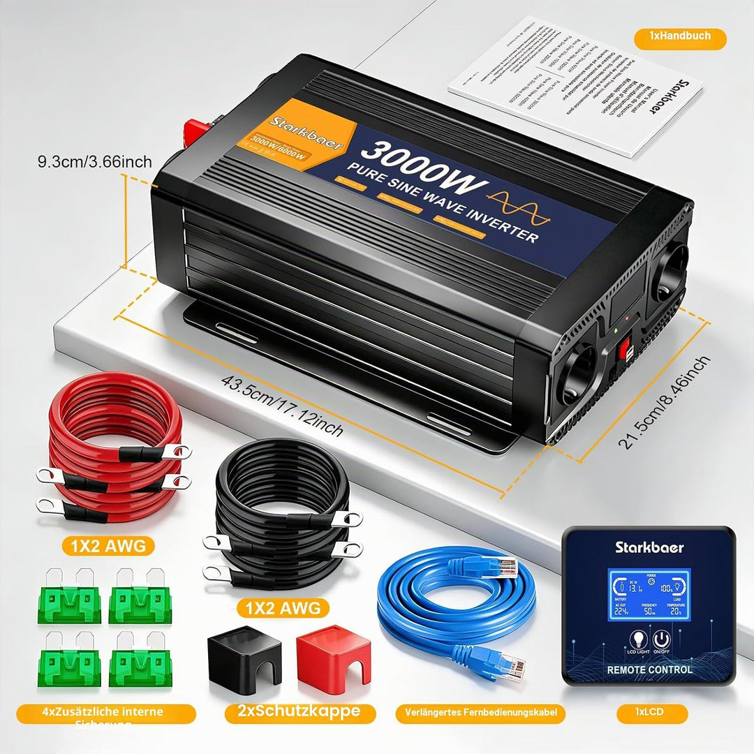 3000W/6000W Wechselrichter 12v auf 230v Reiner Sinus Spannungswandler Power Inverter mit LCD-Bildsch