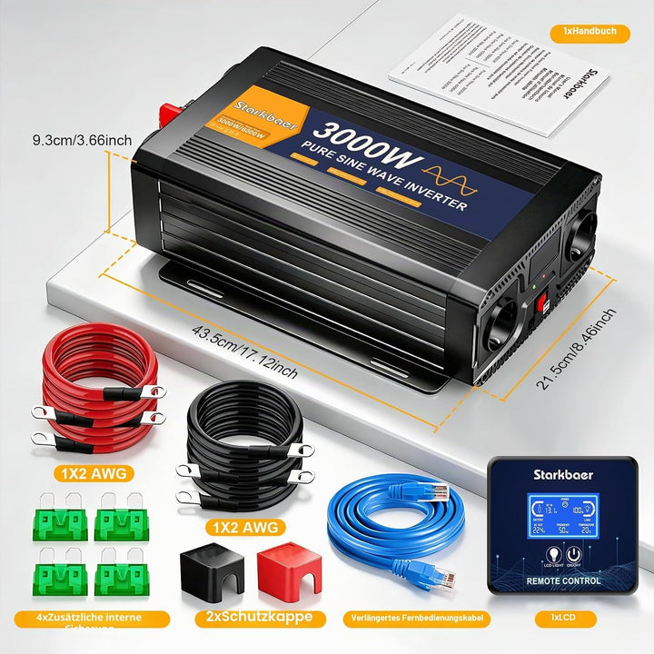 3000W/6000W Wechselrichter 12v auf 230v Reiner Sinus Spannungswandler Power Inverter mit LCD-Bildsch
