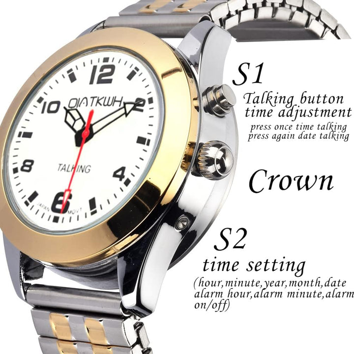 Deutsch sprechende Uhr,Goldschale, Gold und Silber, Legierungsgehäuse, Expansionsband aus Edelstahl,