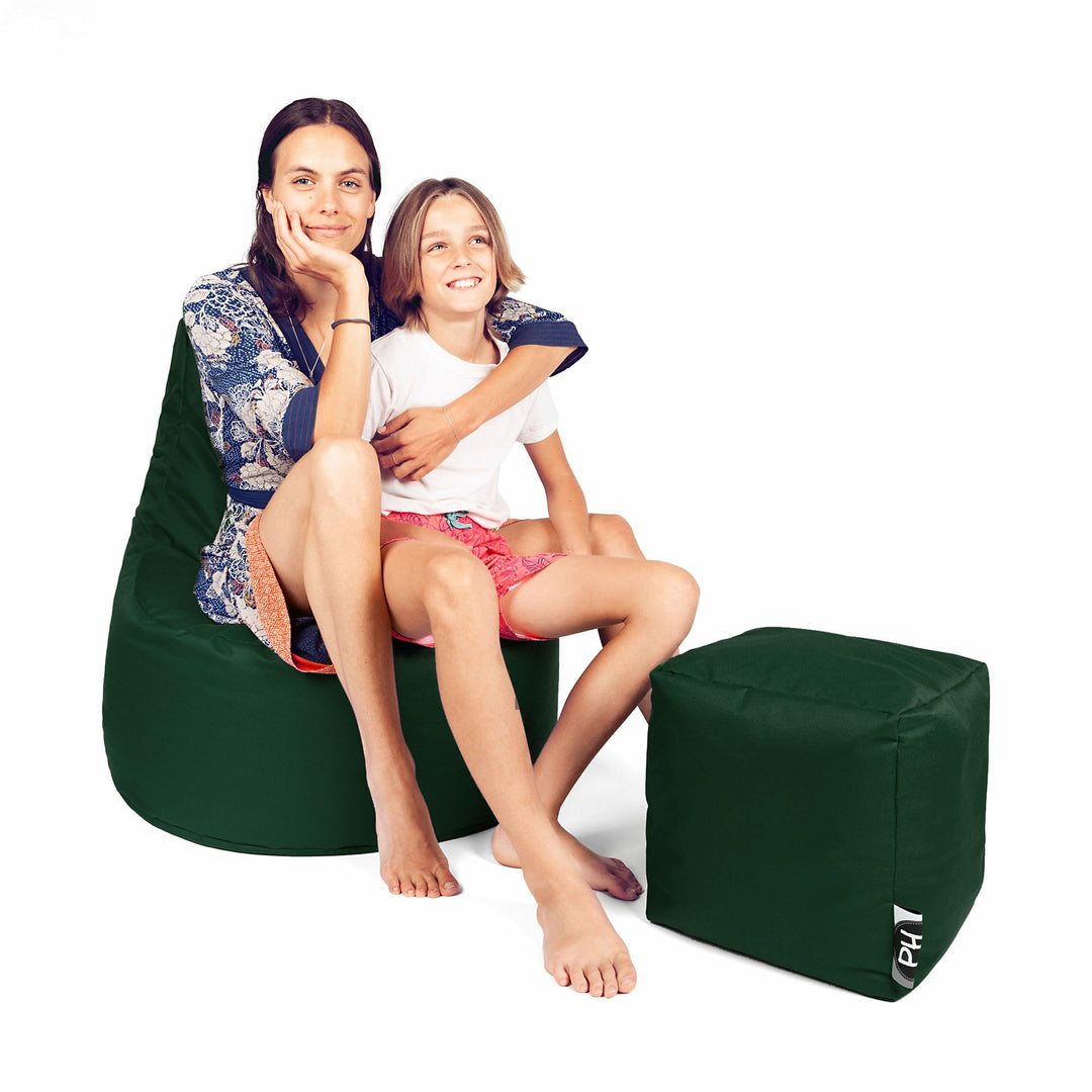 PATCH HOME Gamer Kissen Lounge Kissen Sitzsack Sessel Sitzkissen Bean Bag + Würfel/Hocker mit Reissv