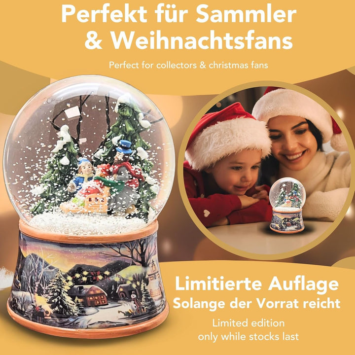 Schneekugel Weihnachten mit Musik | Winterspaziergang mit Familie und Schlitten | Sockel Winterlands
