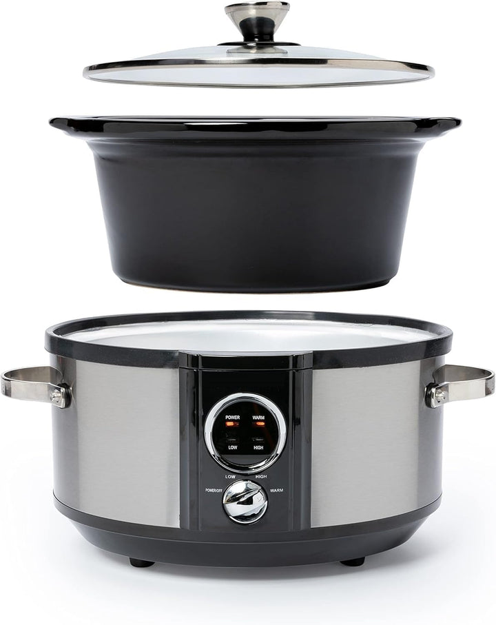 Schongarer 3,5 L Slowcooker Speisenwärmer Keramik-Gartopf Multikocher aus Edelstahl mit Antihaftbesc