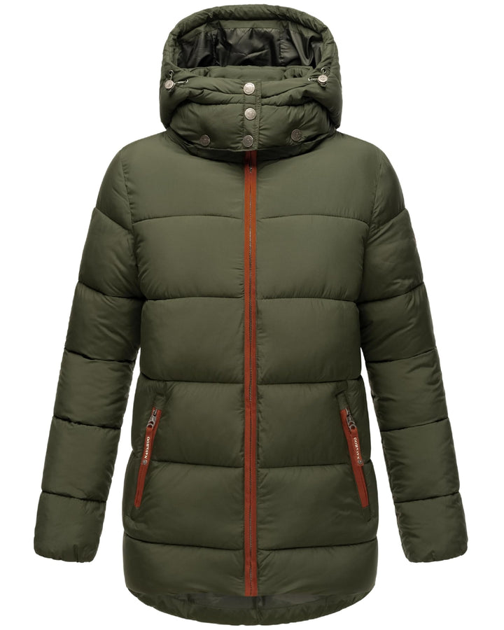 Navahoo Damen Kurze Winterjacke Steppjacke warm mit Abnehmbarer Kapuze aus recycelten Materialien Wa