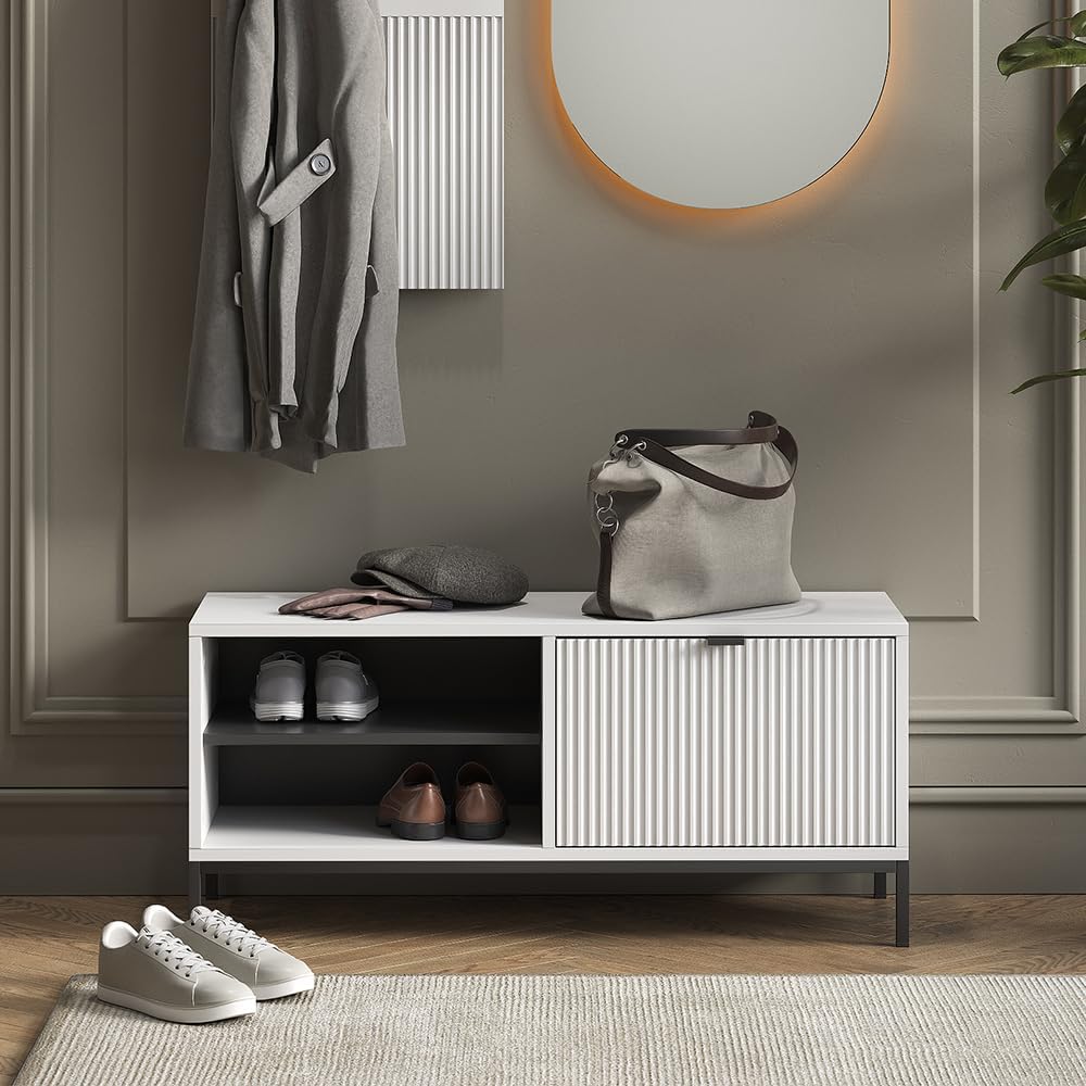 Vicco Schuhschrank Eliza, Weiss, 100 x 45 cm mit Klapptür, Weiss