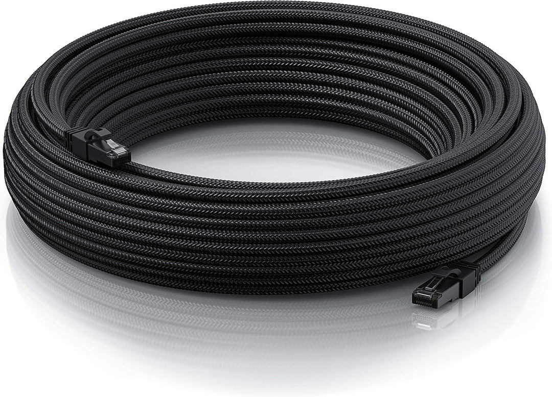 CSL 25m CAT 7 Netzwerkkabel Black Series Gigabit Ethernet LAN Kabel - Baumwollmantel - 10000 Mbits -
