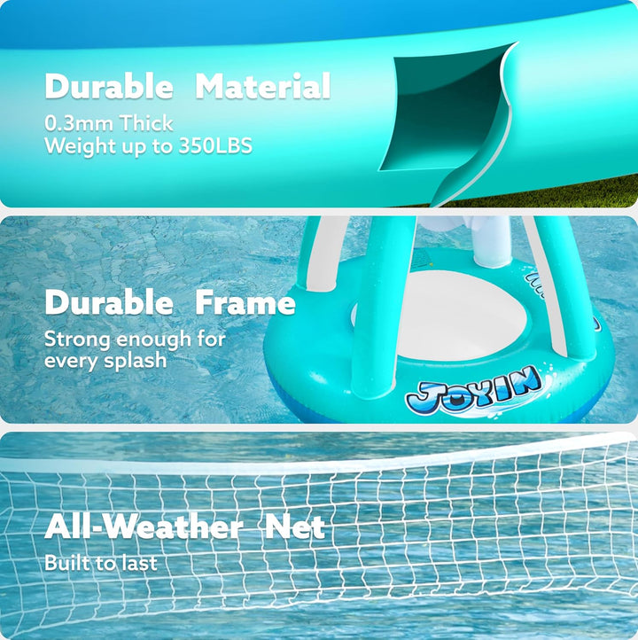 JOYIN Aufblasbare Pool Float Set, Volleyballnetz & Basketballkörbe & Bälle für Kinder Erwachsene, Wa