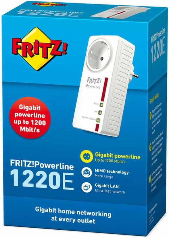 AVM Fritz! mit ethernet, Powerline 1220E Single International (Powerline-Netzwerkadapter/Extender, 1