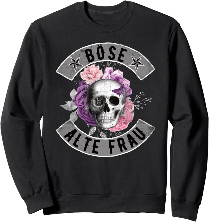 Totenkopf Bikerin Männer Vintage Skull Böse Alte Frau Biker Sweatshirt