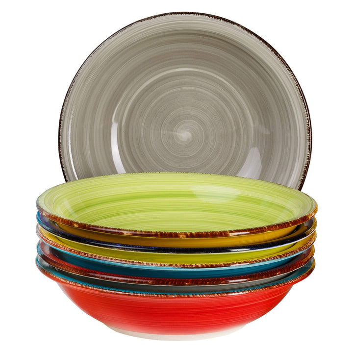 6-TLG. Tellerset Malaga | Bunte Suppenteller tief | 650 ml | Ø 21.5 cm | Salatteller rund | Servier-