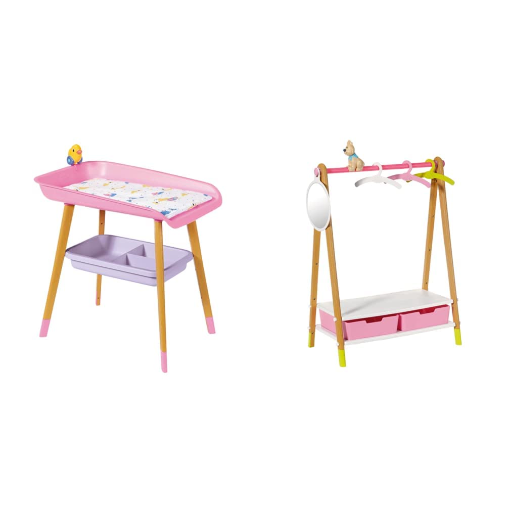 BABY born 829998 Wickeltisch rosa mit Holz-Optik und abnehmbaren Tuch-Halter & Zapf Creation 830000