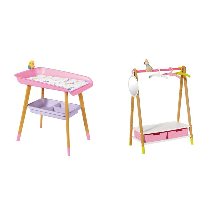 BABY born 829998 Wickeltisch rosa mit Holz-Optik und abnehmbaren Tuch-Halter & Zapf Creation 830000