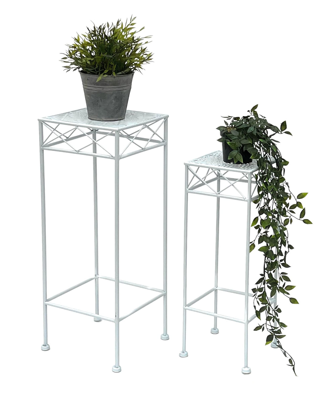 DanDiBo Blumenhocker Weiss Metall Eckig Blumenständer 96314 2er Set Beistelltisch Blumensäule Modern