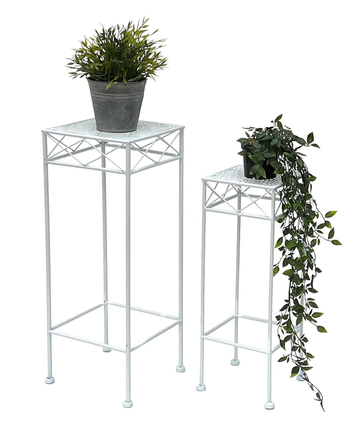 DanDiBo Blumenhocker Weiss Metall Eckig Blumenständer 96314 2er Set Beistelltisch Blumensäule Modern