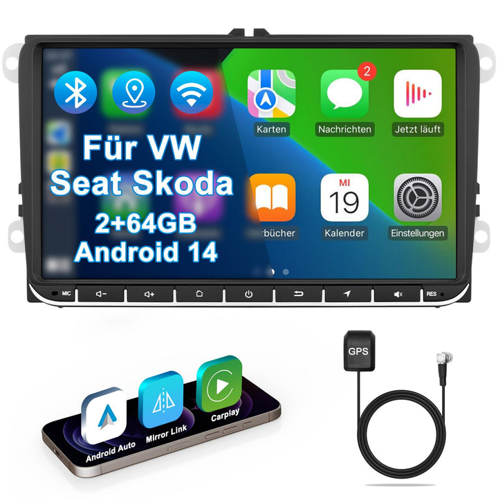 VW Autoradio mit Bildschirm für Golf 5 6 Polo T5 Passat Touran Seat Skoda, 2Din Bluetooth Auto Radio