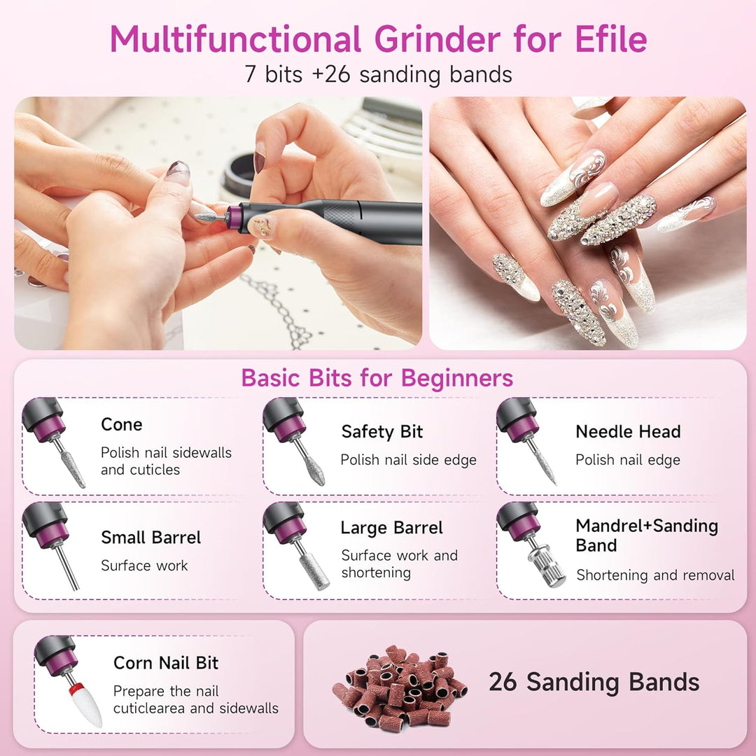 HALMAI Elektrischer Nagelfräser Professionell, Tragbare Nagelfeile für Acryl-Gel-Nägel, Kabelloses w