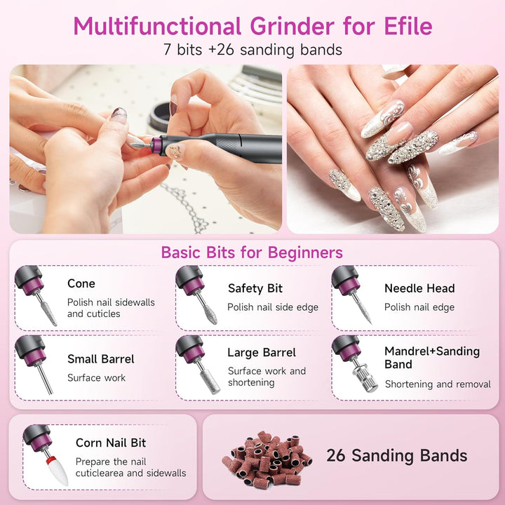 HALMAI Elektrischer Nagelfräser Professionell, Tragbare Nagelfeile für Acryl-Gel-Nägel, Kabelloses w