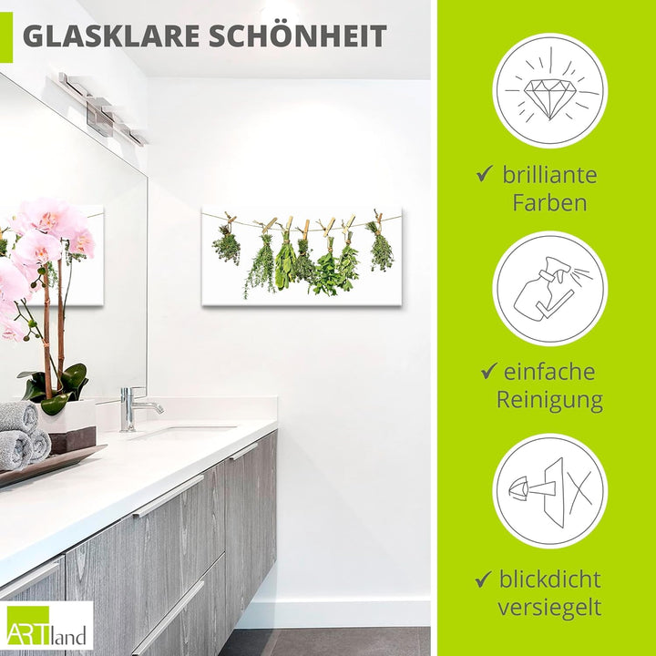 ARTland Glasbilder Wandbild Glas Bild einteilig 100x50 cm Querformat Kräuter Gewürze Rosmarin Minze