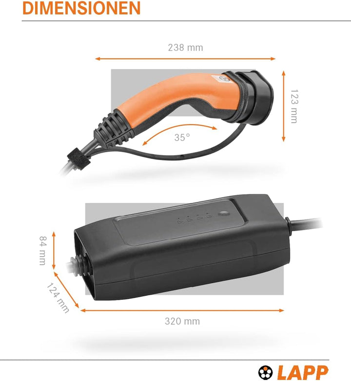 Lapp Mobility Typ 2 Ladestation 22kW / ohne Adapter / 32 A / 3-Phasig/E-Auto Ladekabel/Mode 2 / 6m /
