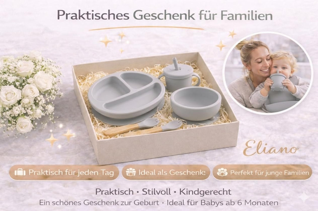 Eliano Sicheres & Rutschfestes Silikon Baby-Geschirrset - 6-teilig | Perfekt für die Beikosteinführu