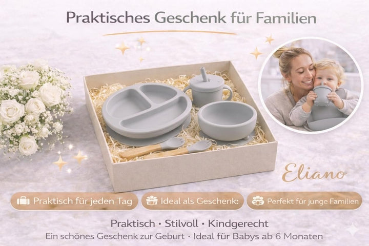 Eliano Sicheres & Rutschfestes Silikon Baby-Geschirrset - 6-teilig | Perfekt für die Beikosteinführu