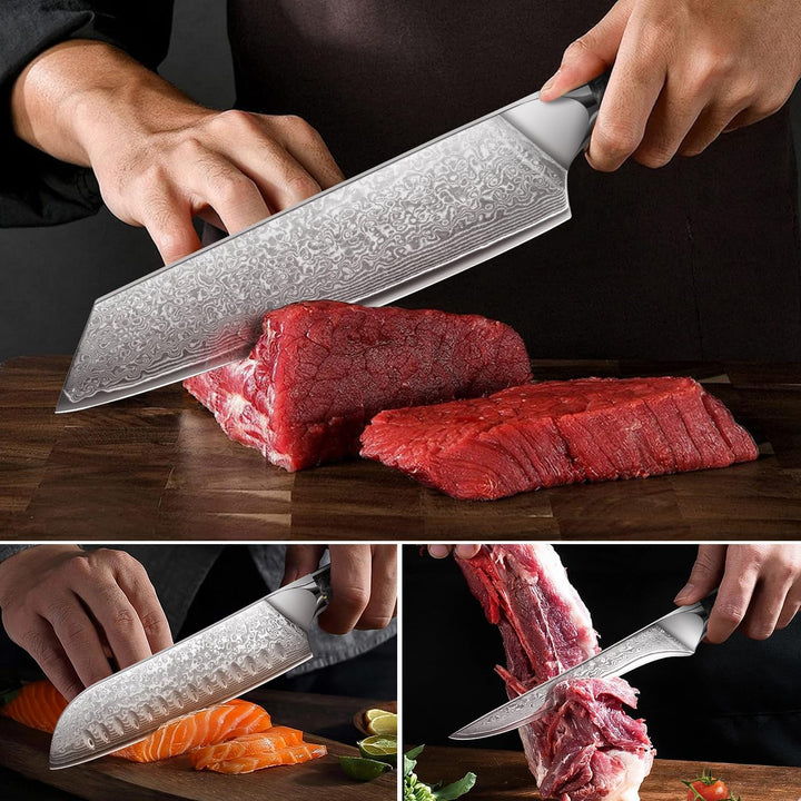 Home Safety Damast Santoku Messerset 3STK - Damast Küchenmesser Set mit 14.5-18 cm Klinge aus Kirits