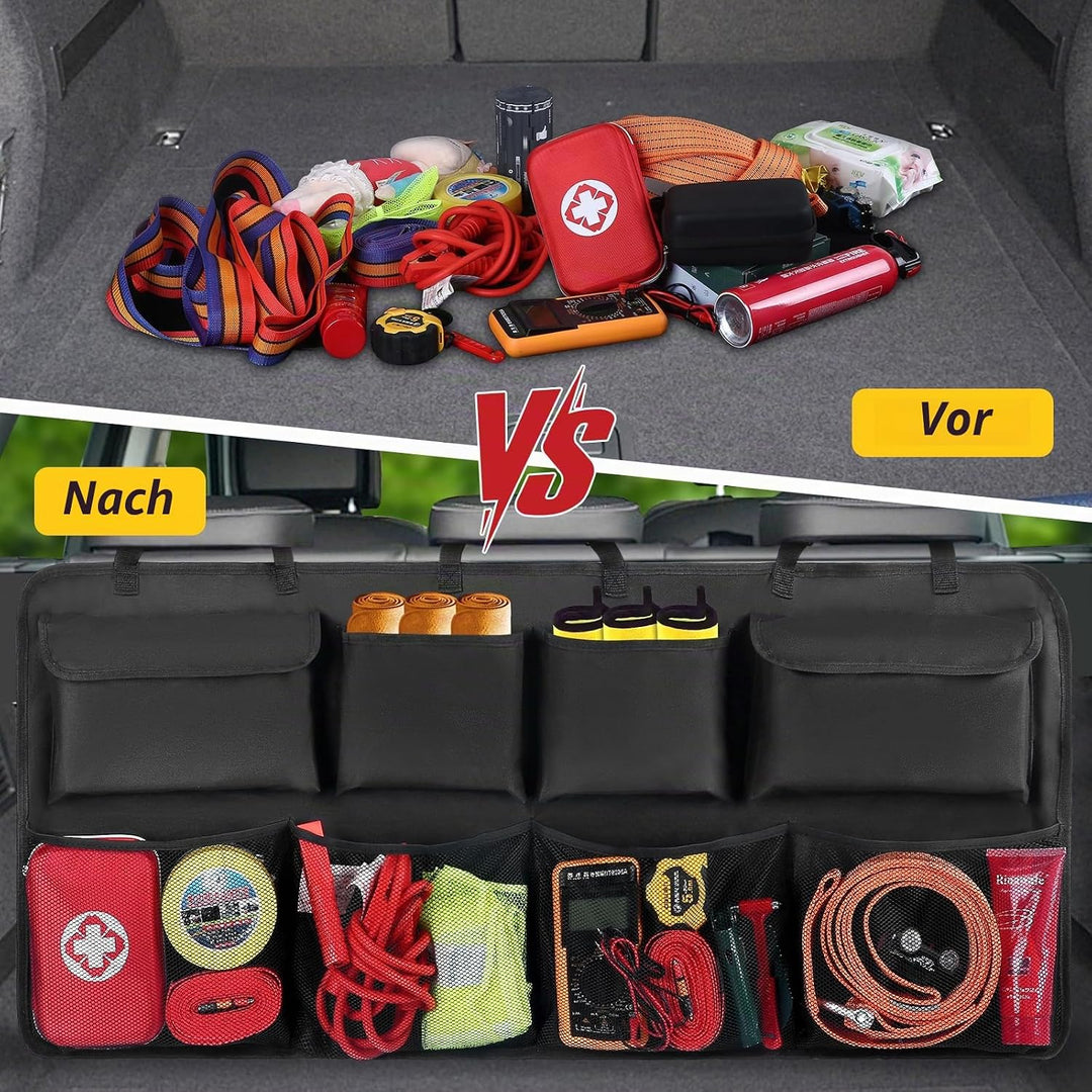 Auto-Organizer für Kofferraum, zum Aufhängen am Rücksitz, mit 8 grossen Aufbewahrungstaschen, Koffer