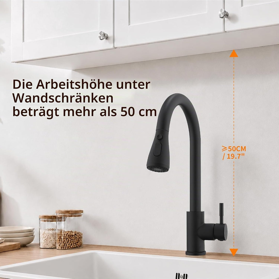 HOMELODY Küchenarmatur Schwarz mit Ausziehbrause, 360° drehbar Wasserhahn Küche Matt Schwarz, Einheb