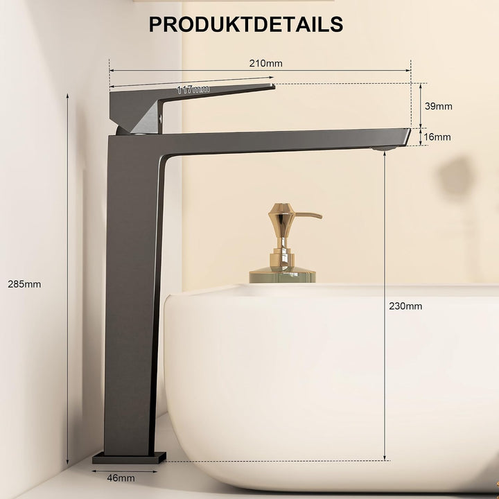 Badezimmerwasserhahn Edelstahl Bleifrei – Rostfrei Anti-Spritz, Warm/Kalt Mischbatterie, Einhebelmis