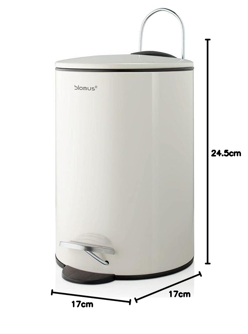 blomus -TUBO- Treteimer aus pulverbeschichtetem Stahl, Sand, 3L Fassungsvermögen, Smart-Close-System